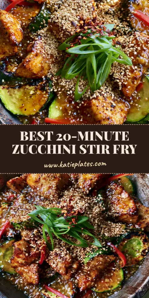 A top-down 45-degree angle shot of a rustic dark carbon steel wok filled with vibrant Chicken Zucchini Stir Fry, showing golden chicken chunks and charred zucchini in a glossy amber glaze.