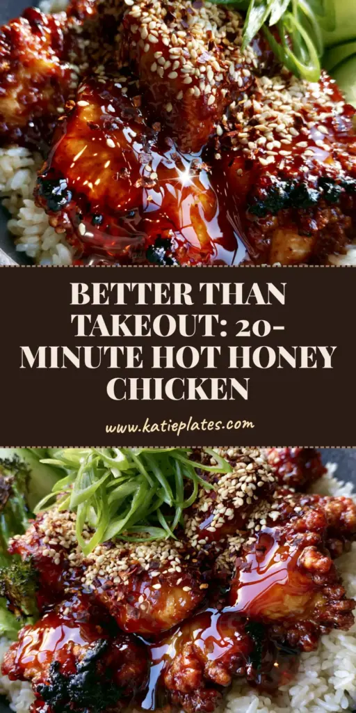 Hot Honey Chicken Bowl: The Ultimate Crispy and Glossy Weeknight Meal 4 A vibrant Hot Honey Chicken Bowl featuring glossy amber chicken, green scallions, and cucumber ribbons on jasmine rice in a charcoal bowl.