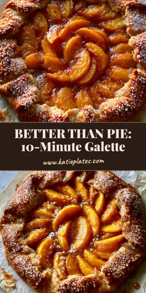 Peach Galette Recipe: A Rustic Summer Tart with Golden Flaky Crust 3 A close-up of a rustic peach galette on parchment paper with a deep golden-brown flaky crust and sparkling turbinado sugar crystals. (peach galette recipe)
