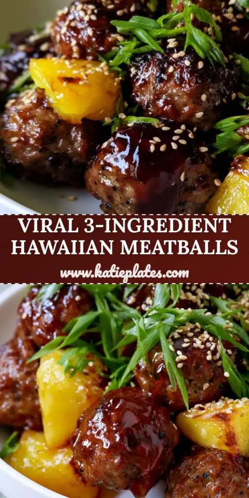 A towering pile of glossy Hawaiian meatballs with charred pineapple and sesame seeds in a white bowl.