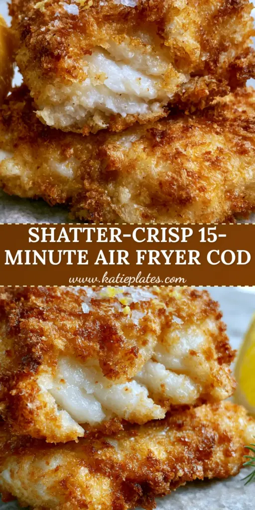 Fried cod: The Ultimate Shatter-Crisp Air-Fried Panko Recipe 3 A stack of two crispy air-fried cod fillets with golden-brown panko breading and fresh dill on a stone surface. (Fried cod)