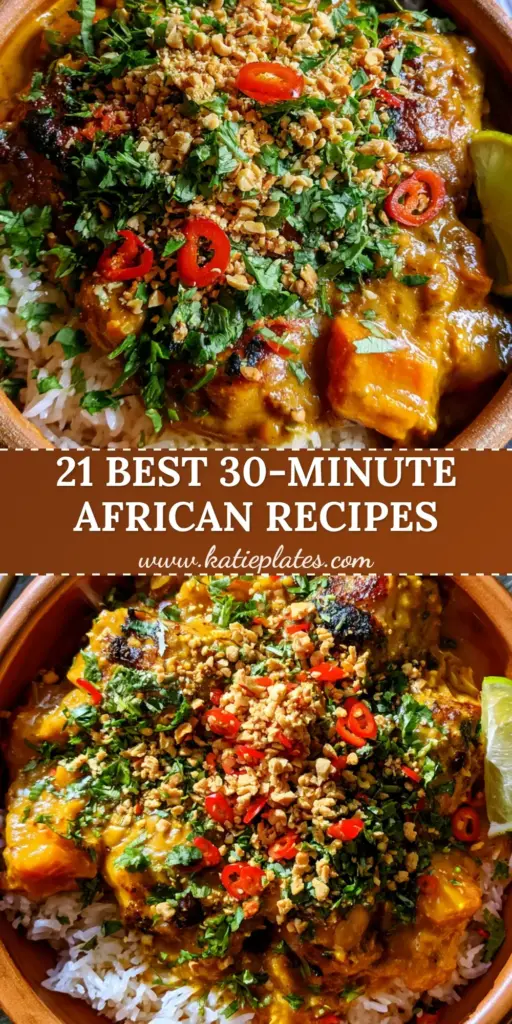 African Dinner Recipes: Authentic West African Peanut Stew with Seared Chicken 3 A top-down handheld photo of West African Peanut Stew in a terracotta bowl with jasmine rice, crushed peanuts, and bird eye chilis. (African dinner recipes)