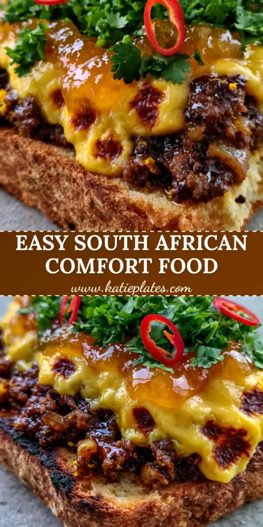 South African Food Recipes: The Ultimate Cape Malay Savoury Mince Toast 3 A macro shot of South African Savoury Mince on toasted farm bread with melted cheddar and chutney. (South African food recipes)