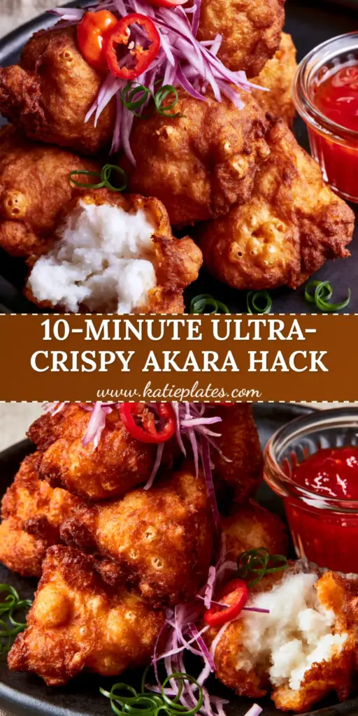 Nigerian Akara: The Ultimate Crispy and Airy Bean Fritters Recipe 4 A stack of golden-brown Nigerian Akara fritters on a black plate with red onion and habanero garnishes.