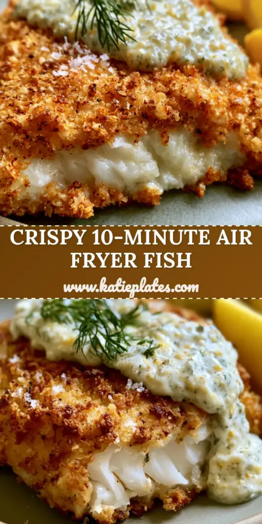 Air Fryer Fish with Crispy Panko Crust and Lemon Herb Tartar Sauce 4 A perfectly golden-brown air fryer fish fillet with panko crust and creamy tartar sauce drizzle. (air fryer fish)