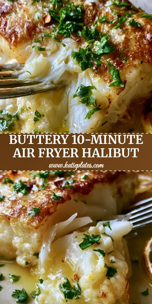 Air Fryer Halibut with Lemon Garlic Butter and Charred Lemon 4 A close-up of air fryer halibut flaked open with a fork, drizzled in lemon garlic butter and garnished with parsley. (air fryer halibut)