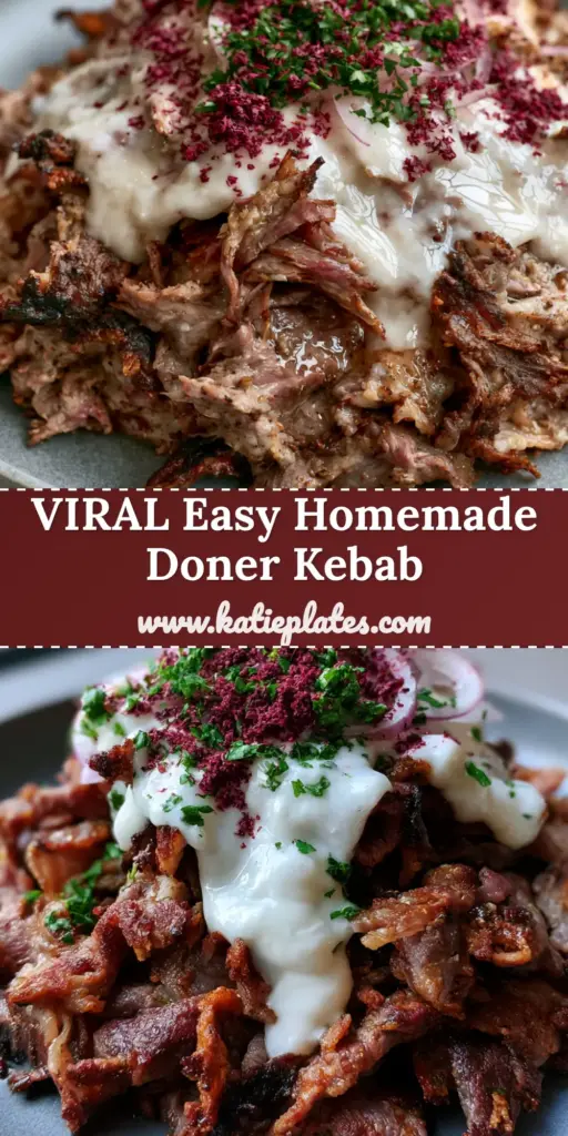 A close up handheld photo of homemade doner kebab served on a grey plate with white garlic sauce and red sumac.
