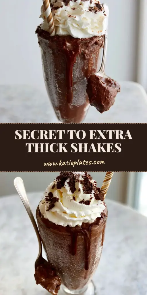 A tall, frosted vintage glass filled with an incredibly thick chocolate milkshake topped with massive whipped cream and chocolate curls. (chocolate milkshake recipes)