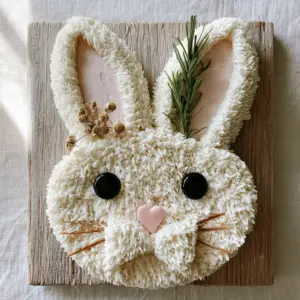 Close up of the piped buttercream fur texture on a rabbit birthday cake.