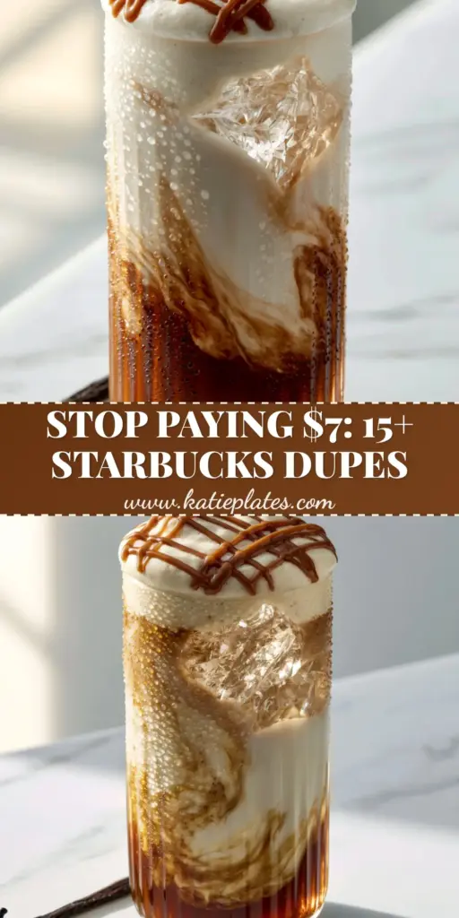 Starbucks Copycat Drink Recipes: The Ultimate Iced Blonde Vanilla Latte with Cold Foam 3 A layered Iced Blonde Vanilla Latte in a ribbed glass with vanilla cold foam and caramel drizzle. (starbucks copycat drink recipes)