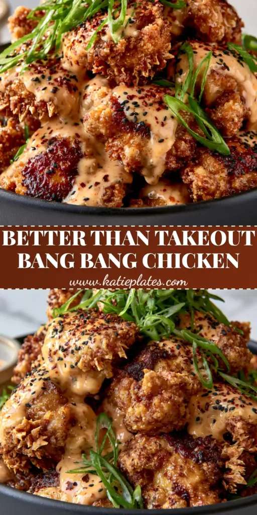 A pile of crispy Bang Bang Chicken Thighs in a matte black bowl garnished with green scallions and sesame seeds on a marble counter.