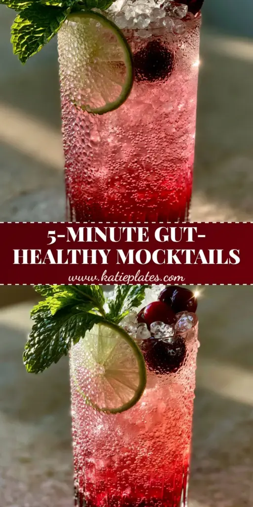 A tall ribbed glass with a ruby ombre tart cherry mocktail and pebble ice. (healthy mocktail recipes)