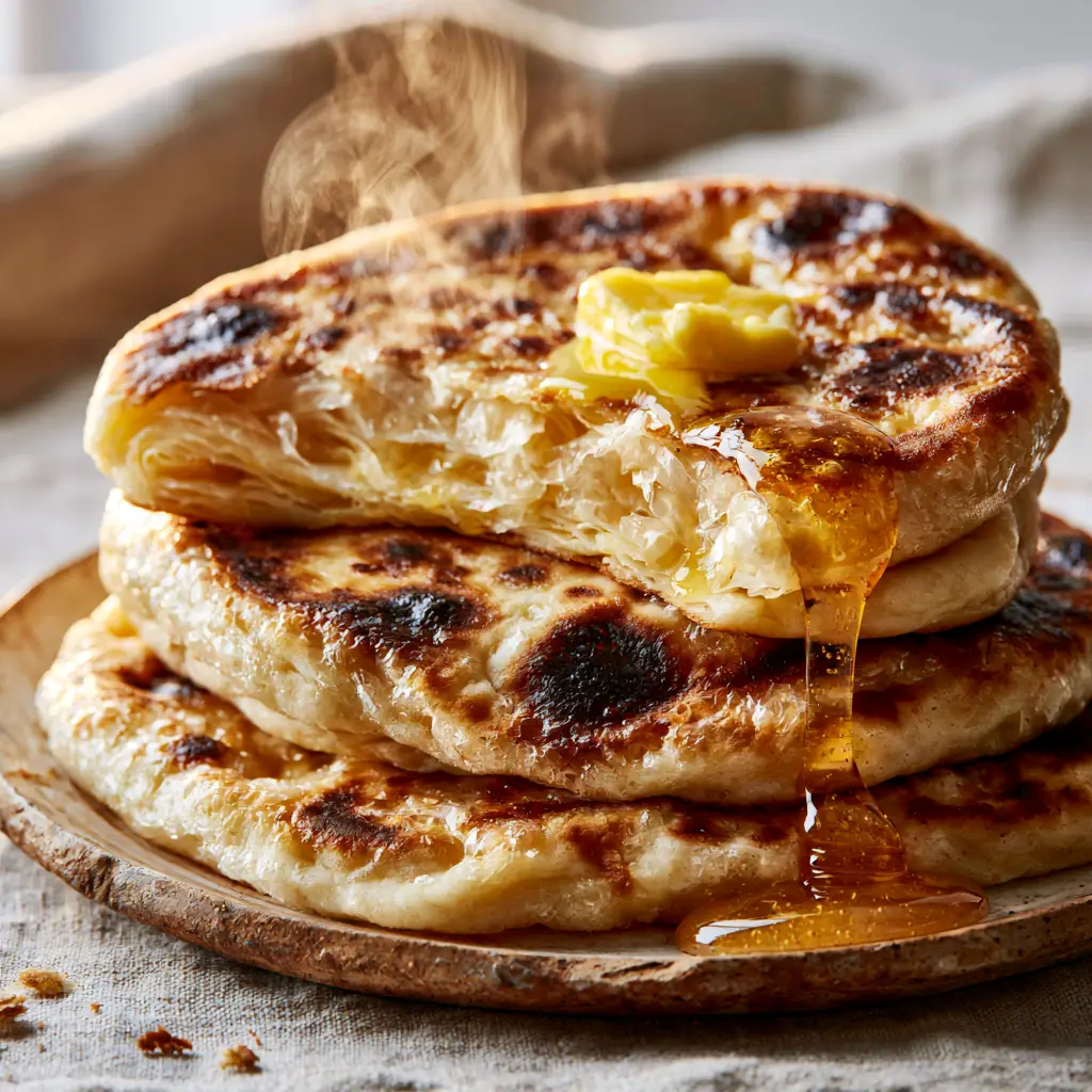 Moroccan Msemen: The Ultimate Guide to Shatteringly Crisp Laminated Flatbread 1 A professional food styling shot of Moroccan Msemen with dark toasted blister marks and microscopic crumbs on a linen cloth.