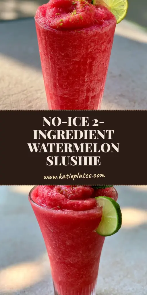 Watermelon Slushie: The Ultimate Velvety Summer Refreshment 4 A tall ribbed glass of thick, hot pink Watermelon Slushie with a lime wheel and mint garnish on a stone table.
