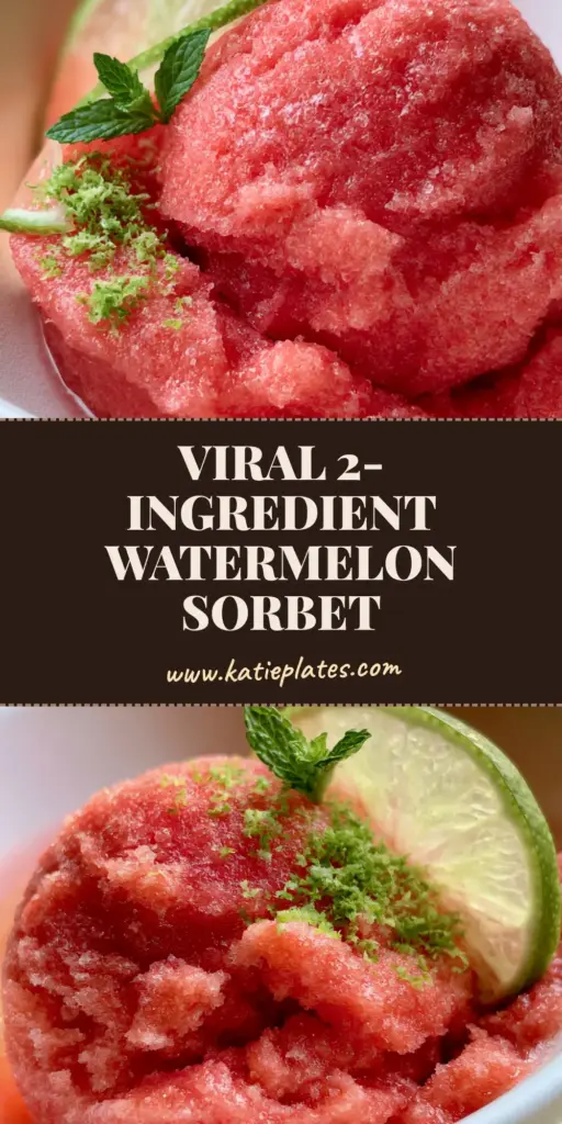 Watermelon Sorbet: The Ultimate Creamy 3-Ingredient Summer Dessert 4 A close-up of a vibrant coral-pink scoop of watermelon sorbet with glistening ice crystals and lime zest curls. (watermelon sorbet)