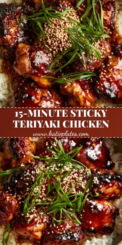 Teriyaki Chicken: The Ultimate Glossy Pan-Seared Thighs over Jasmine Rice 3 A top-down macro shot of a rustic ceramic bowl filled with fluffy, steaming jasmine rice topped with bite-sized seared teriyaki chicken thighs, glossy amber glaze, and toasted sesame seeds.
