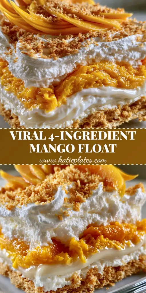 A handheld smartphone photo showing a cross-section of a Filipino Mango Graham Float in a glass dish with distinct layers of honey graham crackers, white whipped cream, and orange Manila mangoes. (mango float recipe)
