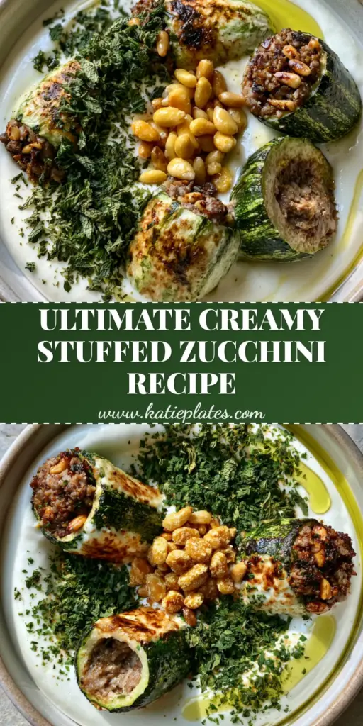 A shallow ceramic bowl of Sheikh El Mahshi showing seared stuffed zucchini in a thick white yogurt sauce with dried mint and olive oil. (Sheikh El Mahshi recipe)