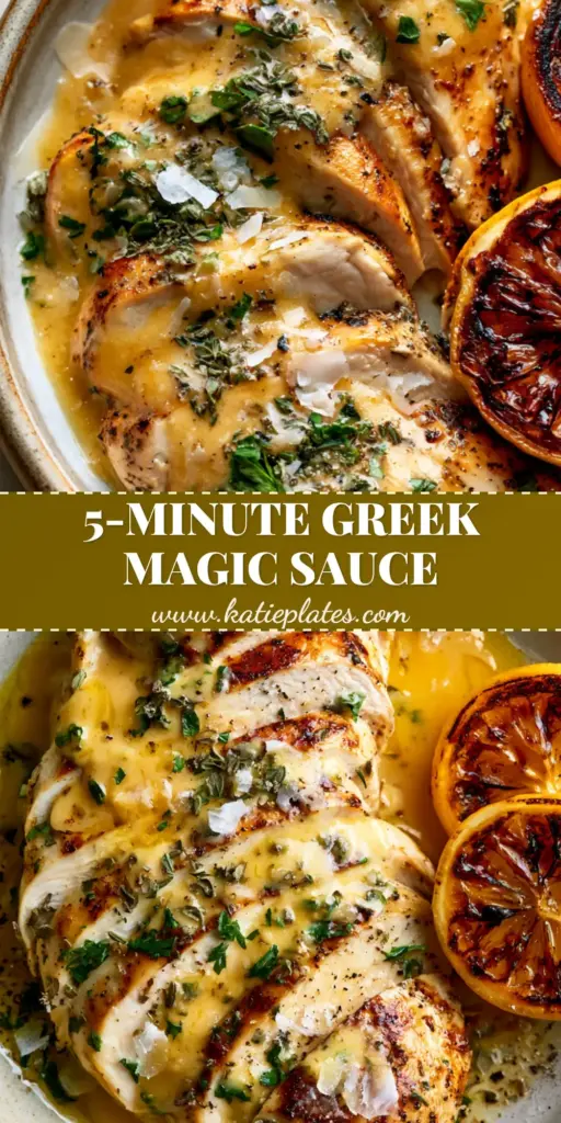 Ladolemono Chicken: The Ultimate Greek Lemon and Olive Oil Masterpiece 4 An overhead view of sliced Ladolemono chicken in a rustic bowl with thick golden sauce and charred lemons.