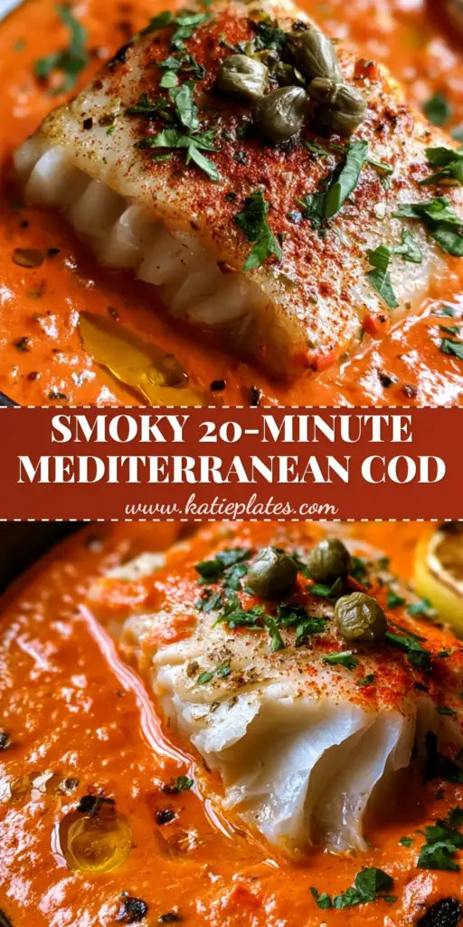Top-down view of pan-seared Cod in Roasted Red Pepper Sauce garnished with capers and parsley in a black bowl.