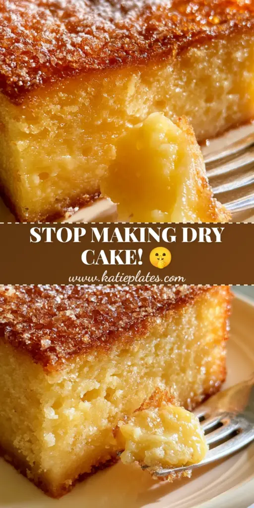 French Butter Cake with a Golden Crackly Sugar Crust 4 A thick square slice of French Butter Cake on a cream plate with a golden crackly sugar crust and a dense yellow crumb. (French Butter Cake)