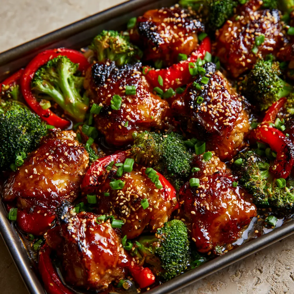 Gluten Free Teriyaki Chicken: The Ultimate Sheet Pan Guide to Sticky, Charred Perfection 2 Macro overhead shot of glistening Gluten Free Teriyaki Chicken with charred edges and a reflective amber glaze.