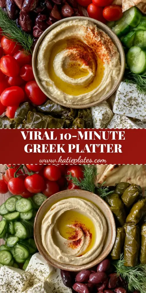 Greek Appetizer Recipes: The Ultimate Abundant Meze Platter 4 An overhead view of an abundant Greek meze platter with hummus, feta, and toasted pita triangles on a wooden board. (Greek appetizer recipes)