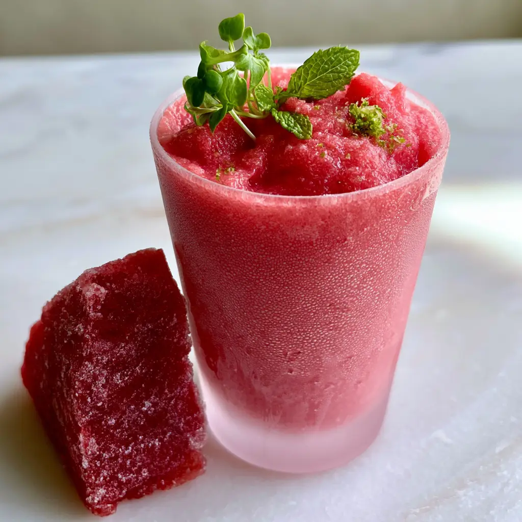 Watermelon Smoothie: The Ultimate Creamy 5-Minute Refresher 1 Close up of watermelon smoothie with vibrant green micro-mint and fresh lime zest topping.