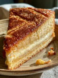 Close-up macro of Gateau Basque showing the traditional crosshatch pattern and egg-wash sheen on the crust.