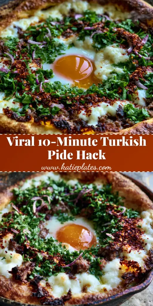 A crispy Turkish Pide skillet hack with spiced ground beef, bubbly melted cheese, and a runny sunny-side-up egg garnished with sumac. (Turkish recipes)