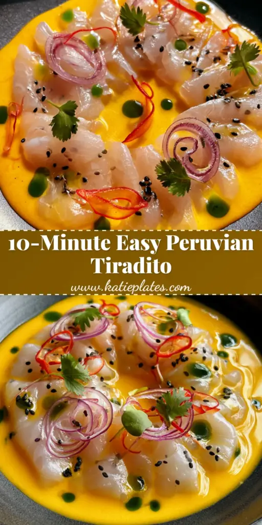Tiradito: The Ultimate Peruvian Fluke with Aji Amarillo Sauce 4 A gourmet Peruvian tiradito with translucent fluke slices in yellow aji amarillo sauce on a matte black plate. (tiradito)