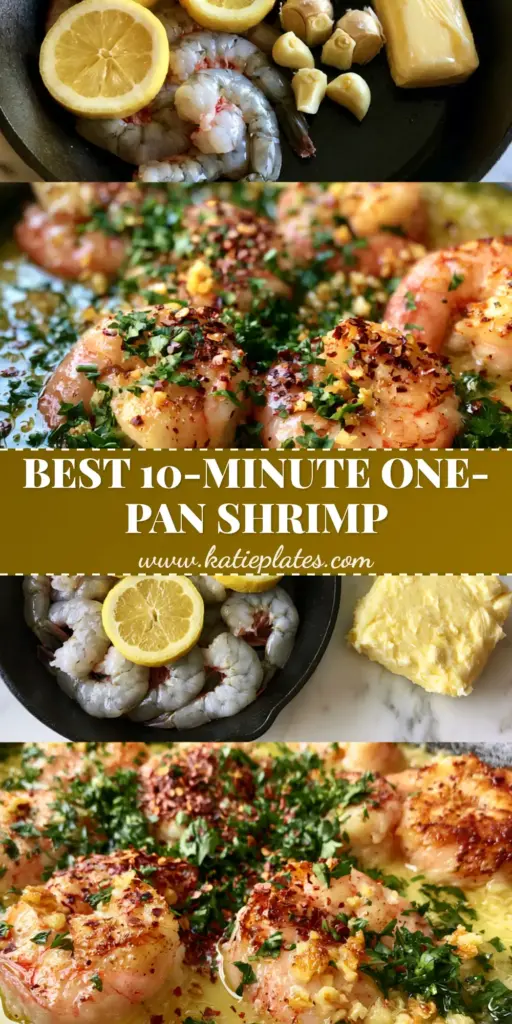 Lemon Garlic Butter Shrimp (15-Minute Restaurant Quality) 3 A vertical split-screen showing raw shrimp and garlic next to a macro shot of finished Lemon Garlic Butter Shrimp with charred lemons and parsley.