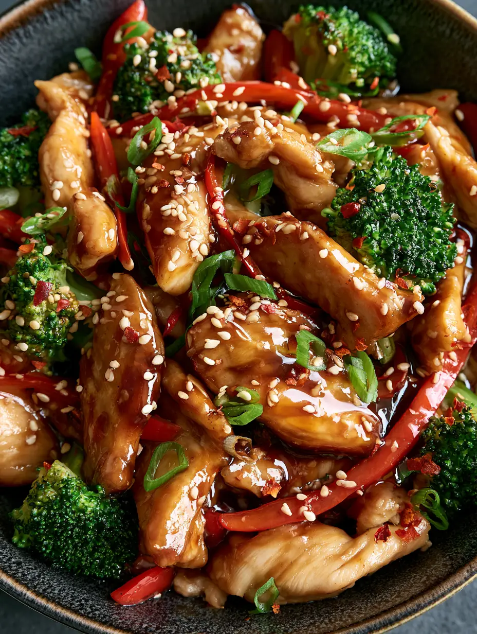 Chinese Dinner Recipes: The Best Ginger Soy Chicken Stir Fry 3 Extreme macro close-up of golden-brown seared chicken coated in a thick, glossy ginger-soy glaze (Chinese Dinner Recipes).