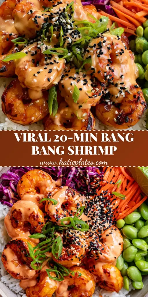 A vibrant Shrimp Rice Bowl with charred shrimp, purple cabbage, matchstick carrots, and edamame over jasmine rice in a matte speckled bowl.