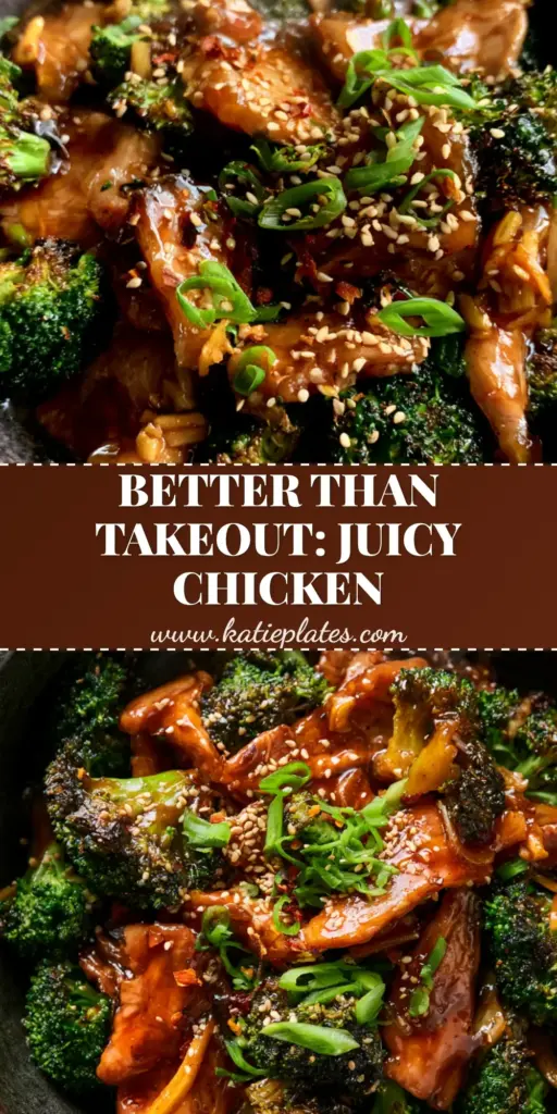 A close-up shot of Chinese Chicken and Broccoli with velveted chicken, charred broccoli, and a glossy mahogany sauce in a rustic dark bowl. (Chinese Chicken and Broccoli)