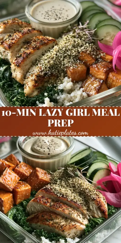 Healthy Diet Rainbow Meal Prep Bowls with Lemon-Tahini 3 A high-angle photo of three glass meal prep containers featuring herb-seared chicken, quinoa, and massaged kale, promoting a healthy diet.