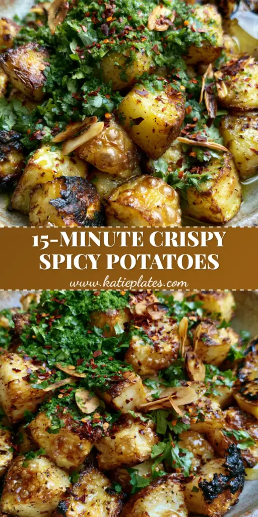 Lebanese spicy potatoes (Batata Harra): The Ultimate Air-Fried Recipe 4 A rustic bowl of Lebanese spicy potatoes featuring golden-brown air-fried cubes with charred edges, vibrant cilantro, toasted garlic slivers, and a charred lemon wedge. (Lebanese spicy potatoes)