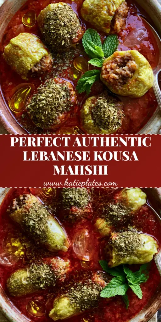Kousa Mahshi: Authentic Lebanese Stuffed Zucchini in Tomato Broth 4 A top-down shot of Kousa mahshi in a rustic ceramic bowl with a rich red tomato broth and fresh mint garnish.