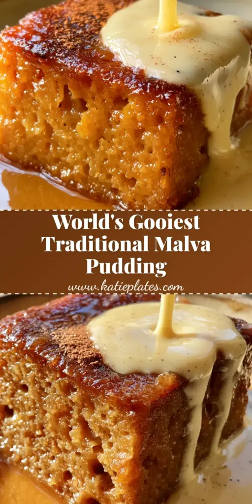 South African Recipes: The Ultimate Malva Pudding with Vanilla Bean Custard 3 A square of authentic South African Malva Pudding with a deep caramelized golden-brown sponge saturated in butter sauce and topped with vanilla bean custard. (South African recipes)