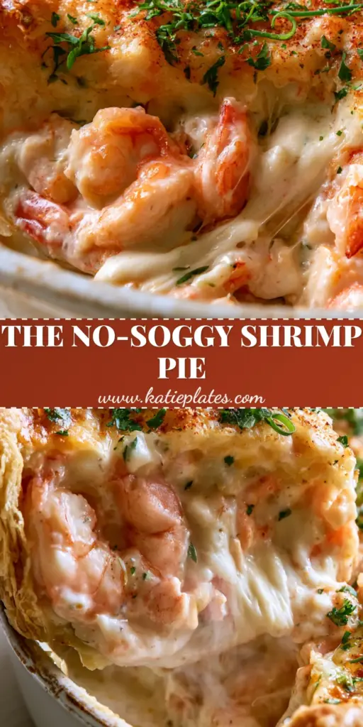 A close-up vertical shot of a golden-brown Florida shrimp pie garnished with fresh chives and parsley.