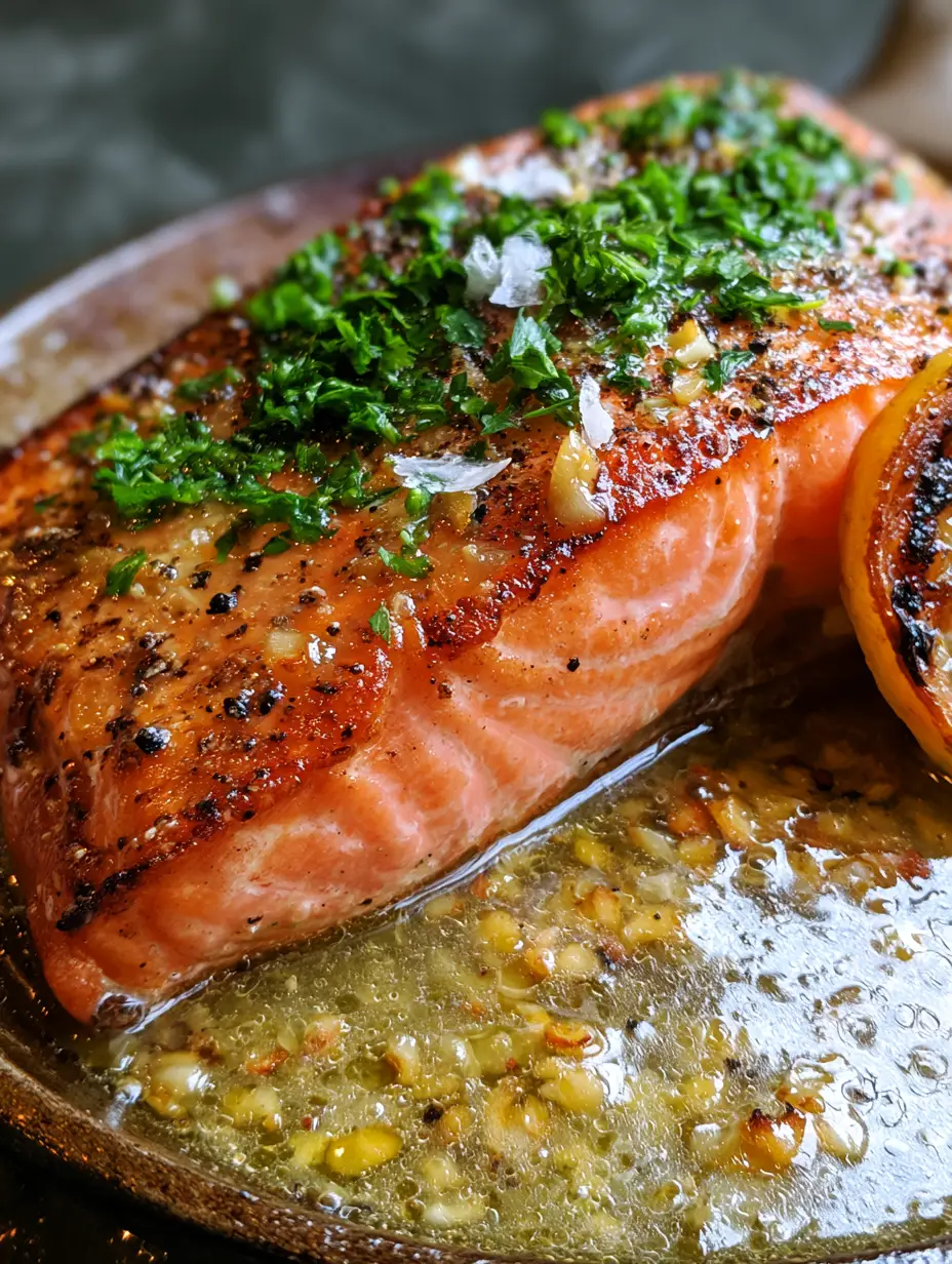 Ultra-close-up of pan-seared steelhead trout with coral-pink center and golden skin. (How to cook steelhead trout)