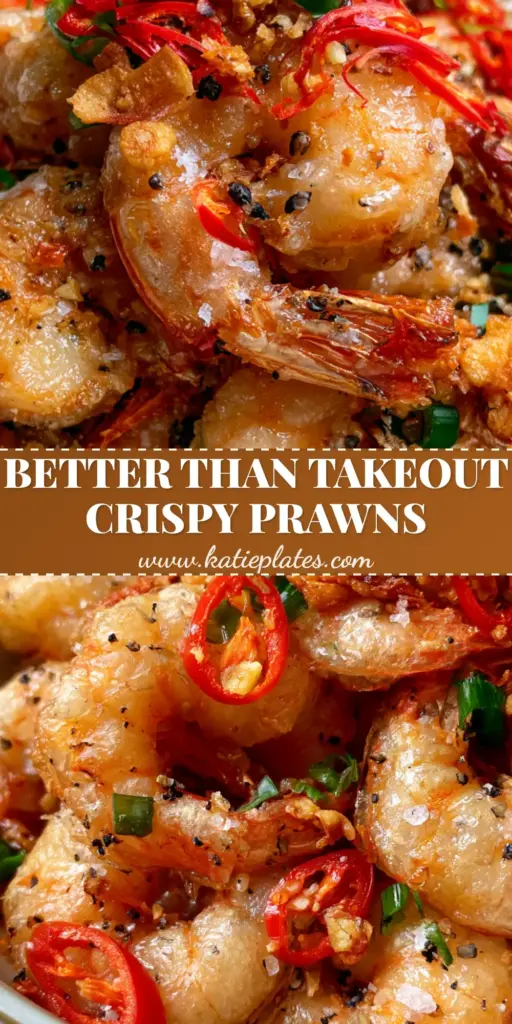 Chinese Salt & Pepper Prawns (Crispy Air Fryer Recipe) 3 A minimalist bowl of Chinese Salt & Pepper Prawns with crispy golden cornstarch coating, red chilies, and scallions on a concrete background.