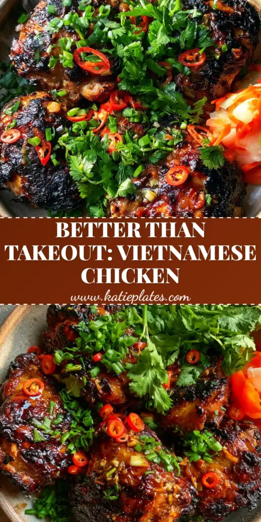 Top-down view of Vietnamese Grilled Chicken thighs with sticky honey glaze, lemongrass, and red chilies on a rustic plate. (Vietnamese Grilled Chicken)