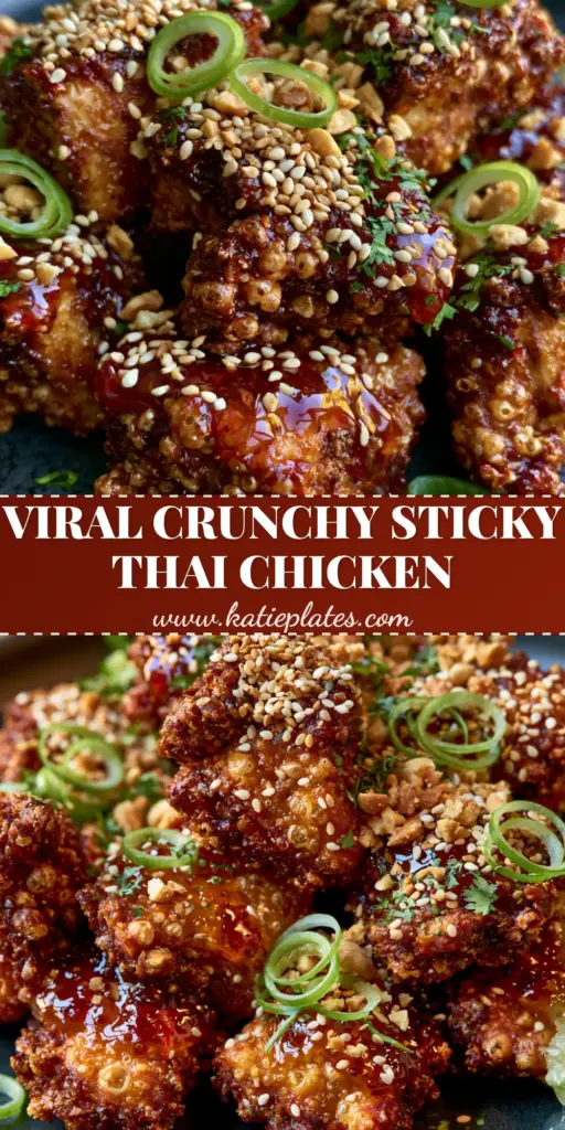 Thai Chicken Bites: The Ultimate Air-Fried Shatter-Crunch Recipe 4 Extreme macro of crispy Thai Chicken Bites with a glossy red glaze, sesame seeds, and peanuts on a black plate.