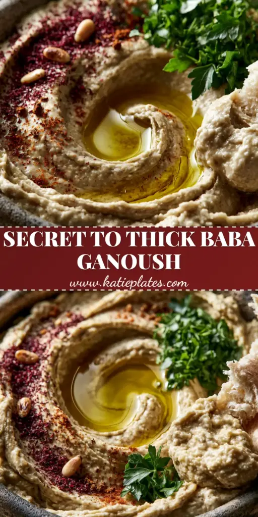 Baba Ganoush: The Ultimate Creamy and Smoky Eggplant Dip 4 Thick and velvety Baba Ganoush in a charcoal bowl with deep olive oil swirls, toasted pine nuts, and sumac garnish. (Baba Ganoush)
