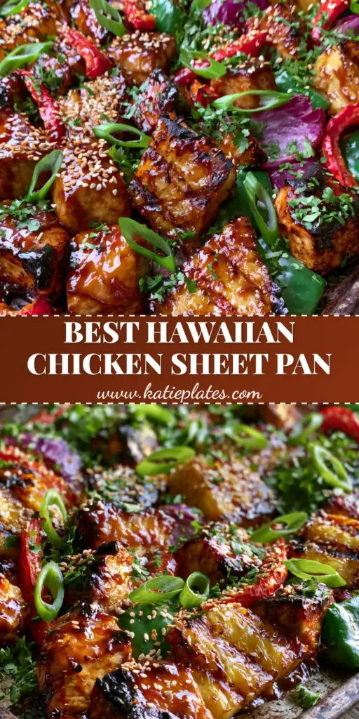 Pineapple Chicken: The Ultimate Glossy Sheet Pan Teriyaki Dinner 4 A top-down view of Pineapple Chicken on a rustic metal sheet pan featuring succulent glazed chicken, grilled pineapple, and vibrant peppers.